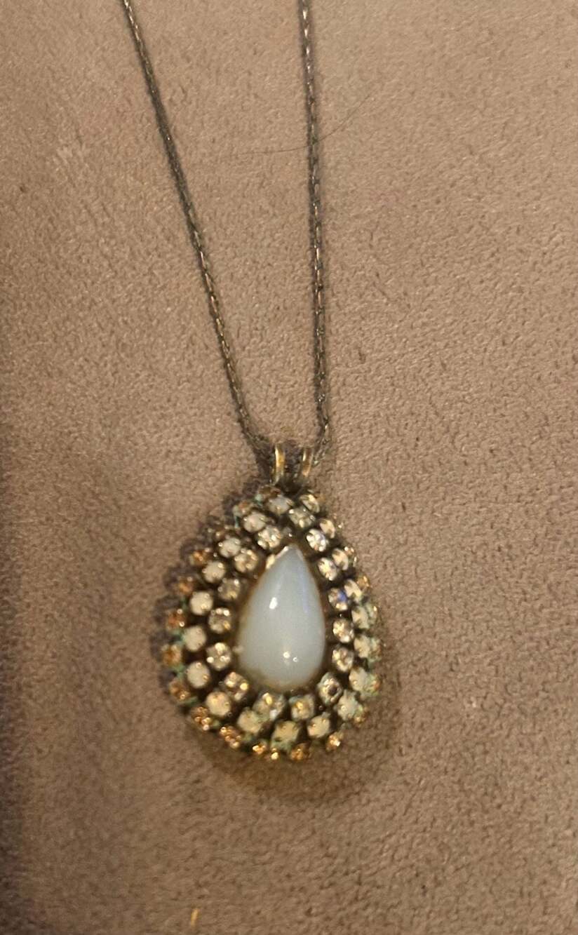 Elisabetta Ricciardi Teardrop Pendant Necklace with Rhinestone Halo
